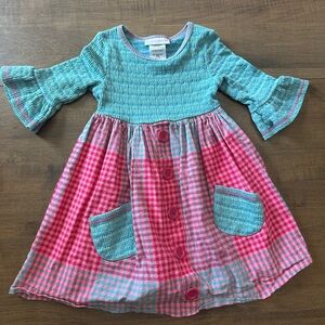 Bonnie Jean Teal and Pink Checkered Kids Dress
